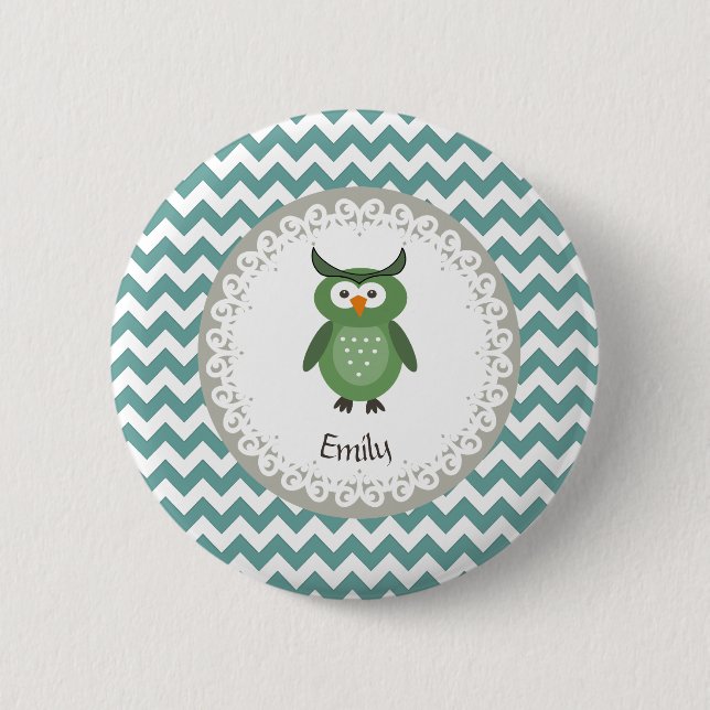 Cute Trendy fancy girly  owl personalised 6 Cm Round Badge (Front)