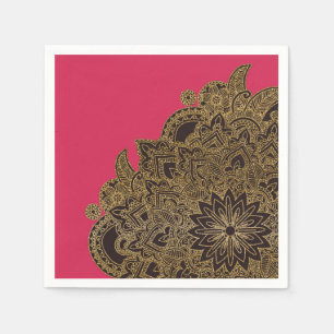 Cute trendy faux gold glitter flower henna napkin