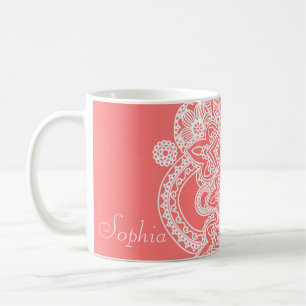 Cute trendy flower henna hand drawn design coffee mug