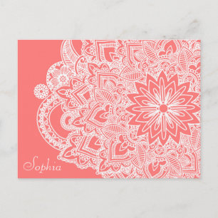 Cute trendy flower henna hand drawn design postcard