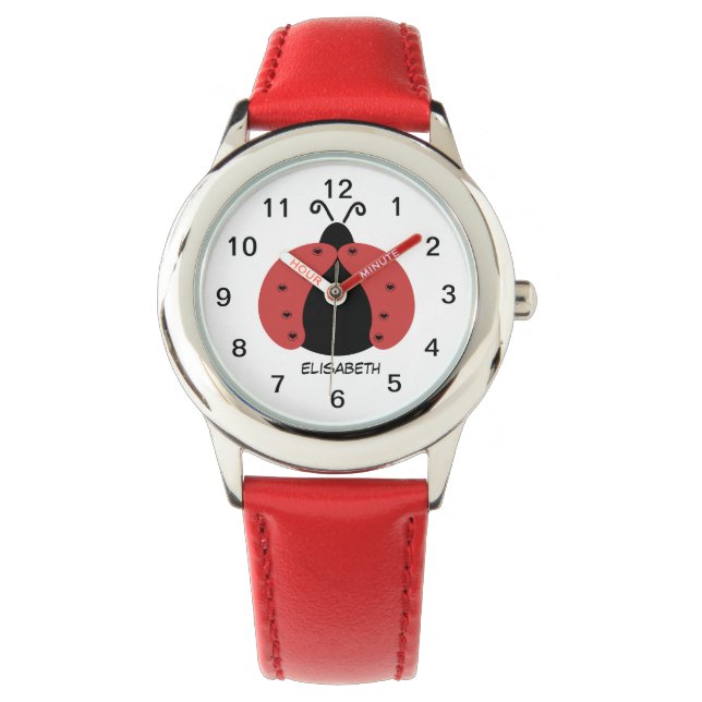 Cute trendy funny cartoon ladybug monogram watch (Front)