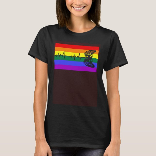 Cute Trendy Gamer Love LGBTQ Gay Pride Flag Queer T-Shirt (Front)
