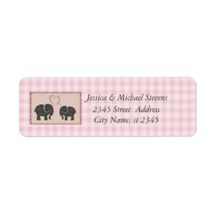 Cute trendy gingham elephants in love wedding return address label