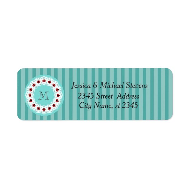 Cute trendy girly chic ladybugs monogram return address label (Front)