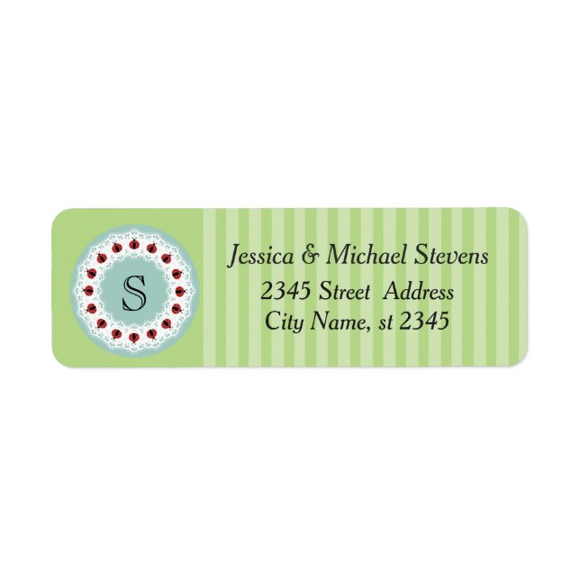 Cute trendy girly chic ladybugs monogram return address label (Front)