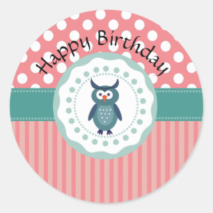 Cute Trendy  girly  fun cartoon owl personalised Classic Round Sticker