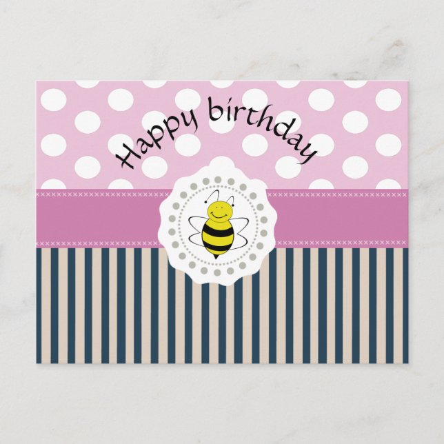 Cute trendy girly pattern bee postcard (Front)