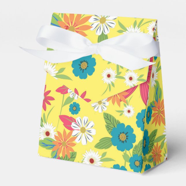 Cute trendy girly soft colours floral pattern favour box (Front Side)