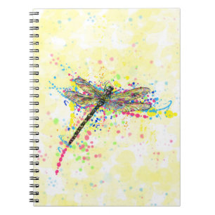 Cute trendy girly watercolor splatters dragonfly notebook