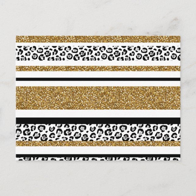 Cute trendy  gold faux glitter leopard stripes postcard (Front)