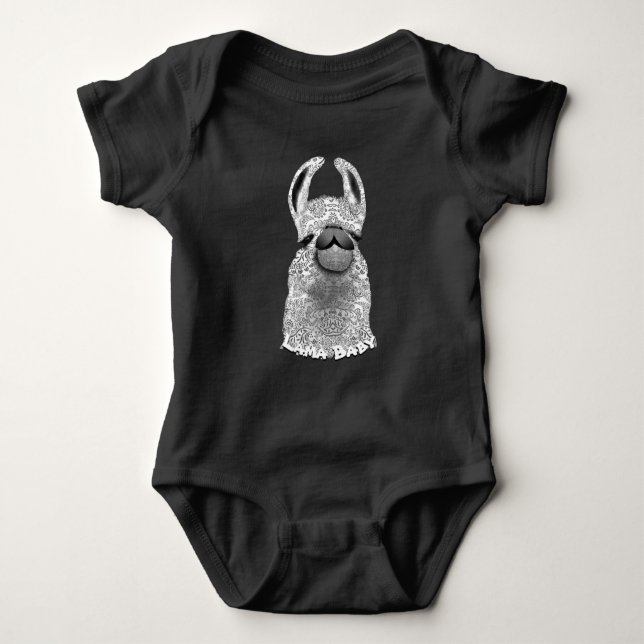 Cute Trendy Grey and White Pattern Llama Baby Baby Bodysuit (Front)