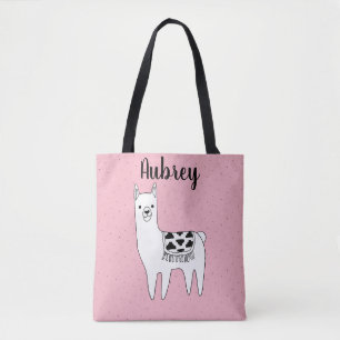 Cute Trendy Llama Sketch & Name Tote Bag