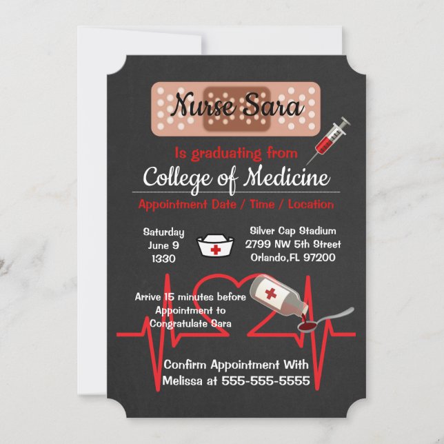 Cute Trendy Medical Nursing School Graduate Invitation (Front)