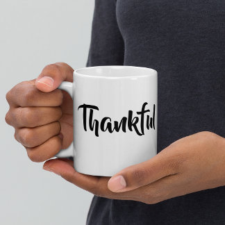 Cute Trendy Minimalist Thankful Thanksgiving Gifts Large Coffee Mug