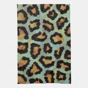 Cute trendy Mint Tease me teal Leopard print Tea Towel