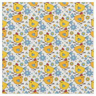 Cute trendy modern colourful chicken and flower  fabric