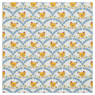 Cute trendy modern colourful chicken and flower  fabric