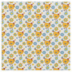 Cute trendy modern colourful chicken and flower  fabric