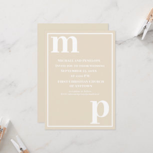 Cute Trendy Monogram Champagne Beige Wedding  Invitation