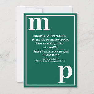 Cute Trendy Monogram Emerald Green Wedding Invitation