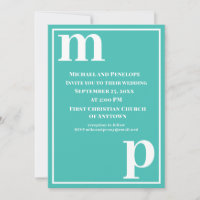 Cute Trendy Monogram Turquoise Blue Wedding