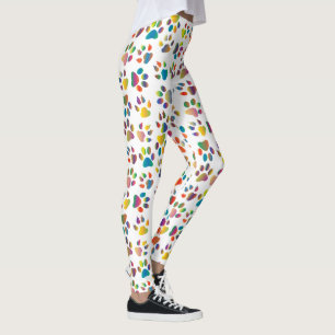 Cute Trendy Multi-Colour Dog Paw Animal Print Leggings