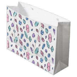 Cute Trendy Pastel Gemstones Gems Crystal Pattern Large Gift Bag