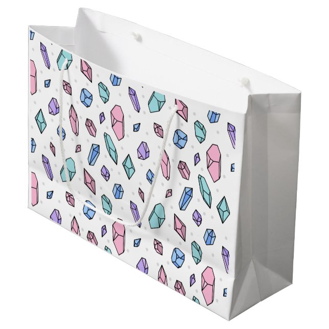 Cute Trendy Pastel Gemstones Gems Crystal Pattern Large Gift Bag (Front Angled)