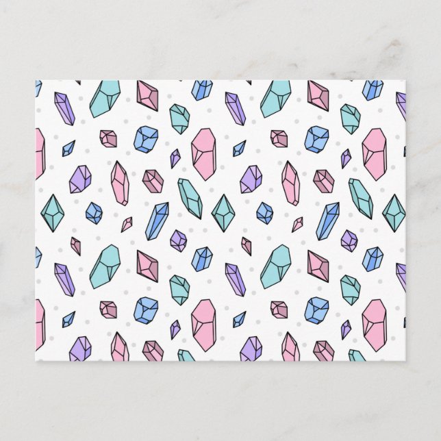 Cute Trendy Pastel Gemstones Gems Crystal Pattern Postcard (Front)
