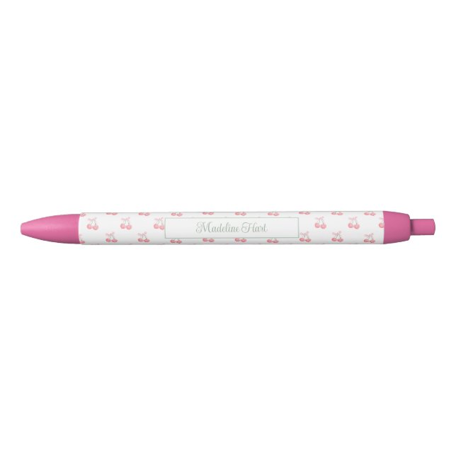 Cute Trendy Personalised Cherries Black Ink Pen (Front)