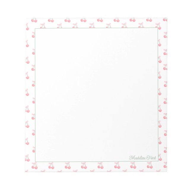 Cute Trendy Personalised Cherries Notepad (Front)