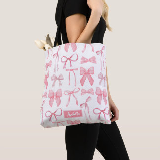 Cute Trendy Pink Bow Aesthetic Print Coquette Tote Bag