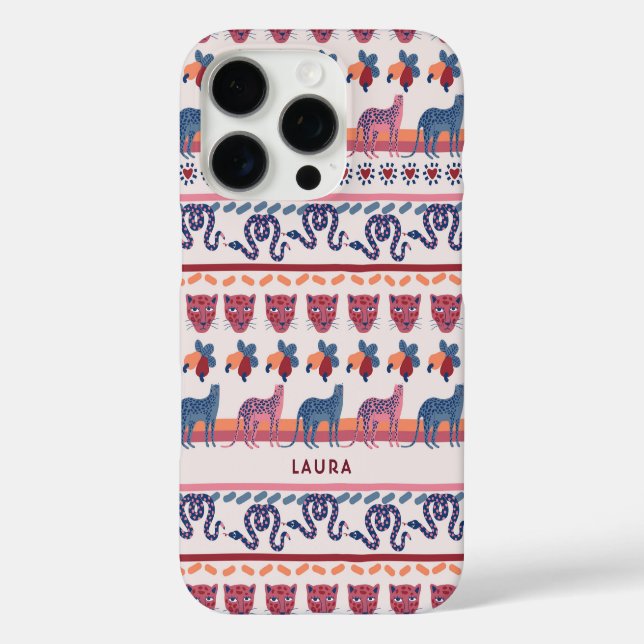 Cute Trendy Pink Leopard Pattern Mix Stripe Custom Case-Mate iPhone Case (Back)