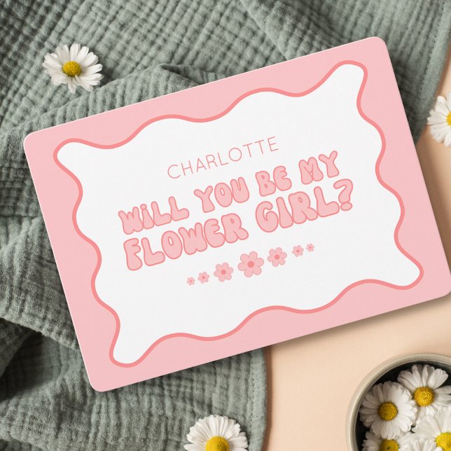 Cute Trendy Pink Personalised Flower Girl Proposal Card (Creator Uploaded)