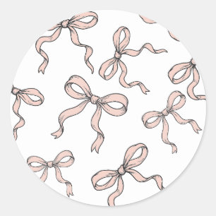 Cute Trendy Pink Ribbon Bows Outlined in Black  Classic Round Sticker