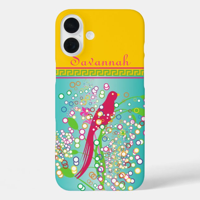 Cute Trendy  Pink Swallow Bird Circle Burst Aqua Case-Mate iPhone Case (Back)