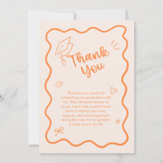 Cute Trendy Pink Wavy Border Graduation Thank You Card