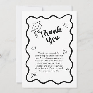 Cute Trendy Pink Wavy Border Graduation Thank You Card