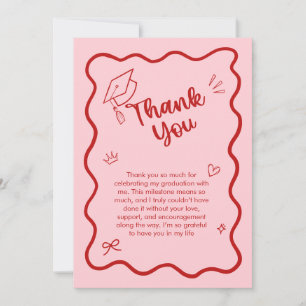 Cute Trendy Pink Wavy Border Graduation Thank You Card