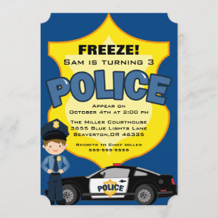 Cute Trendy Police Car Birthday Invitation