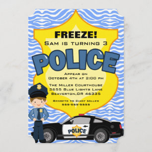 Cute Trendy Police Car Birthday Invitation