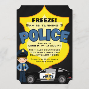 Cute Trendy Police Car Birthday Invitation