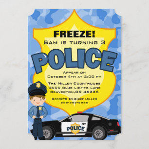 Cute Trendy Police Car Birthday Invitation