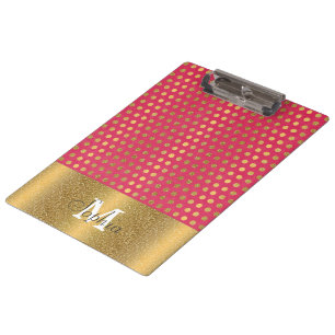 Cute trendy polka dots faux gold glitter pattern clipboard