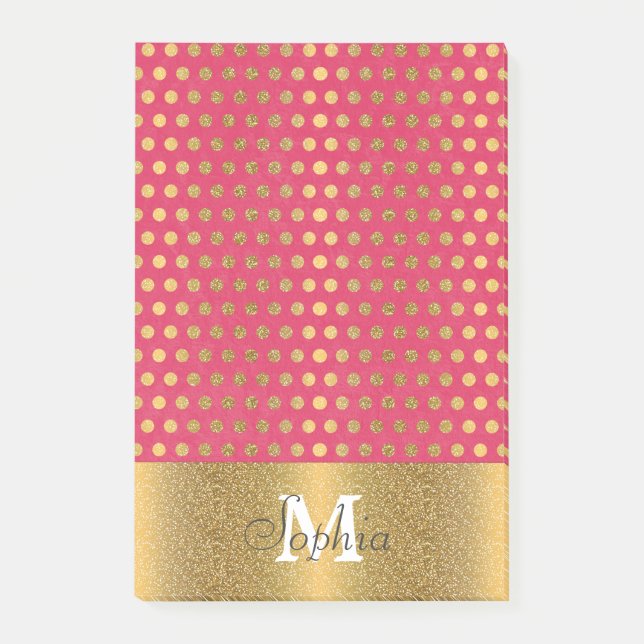 Cute trendy polka dots faux gold glitter pattern post-it notes (Front)