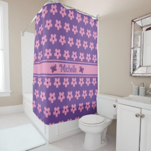 Cute Trendy Purple Butterflies Pink Floral Custom Shower Curtain