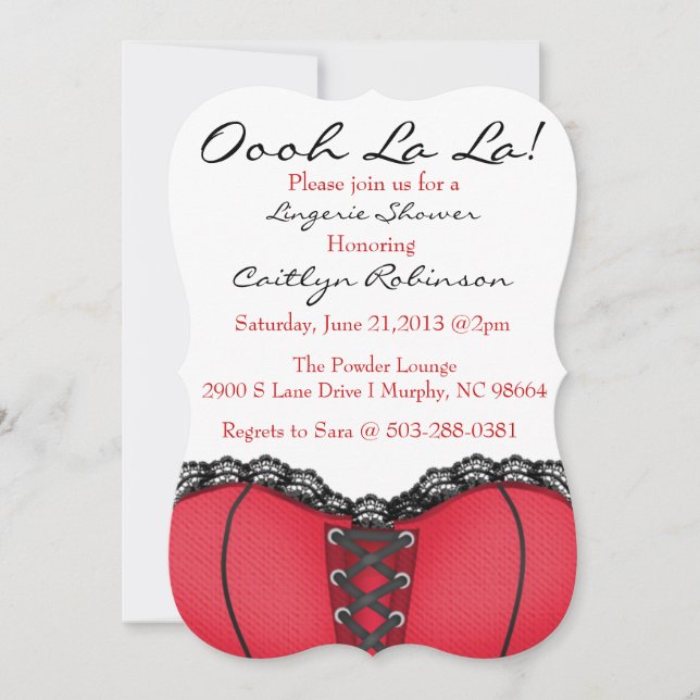 Cute Trendy Red & Black Corset Lingerie Invitation (Front)