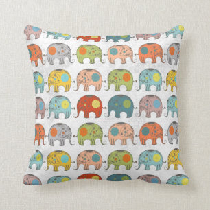 cute trendy retro floral circus Indian elephant Cushion