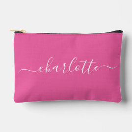 Cute Trendy Script Name Personalised Hot Pink Accessory Pouch