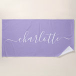 Cute Trendy Script Name Personalised Lavender Beach Towel<br><div class="desc">Cute Trendy Script Name Personalised Beach Towel in Lavender Purple</div>